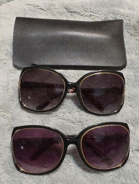 SUNGLASSES, 2 PR. Almost Identical And A Slip-in Case. EUC 2.5" LENS